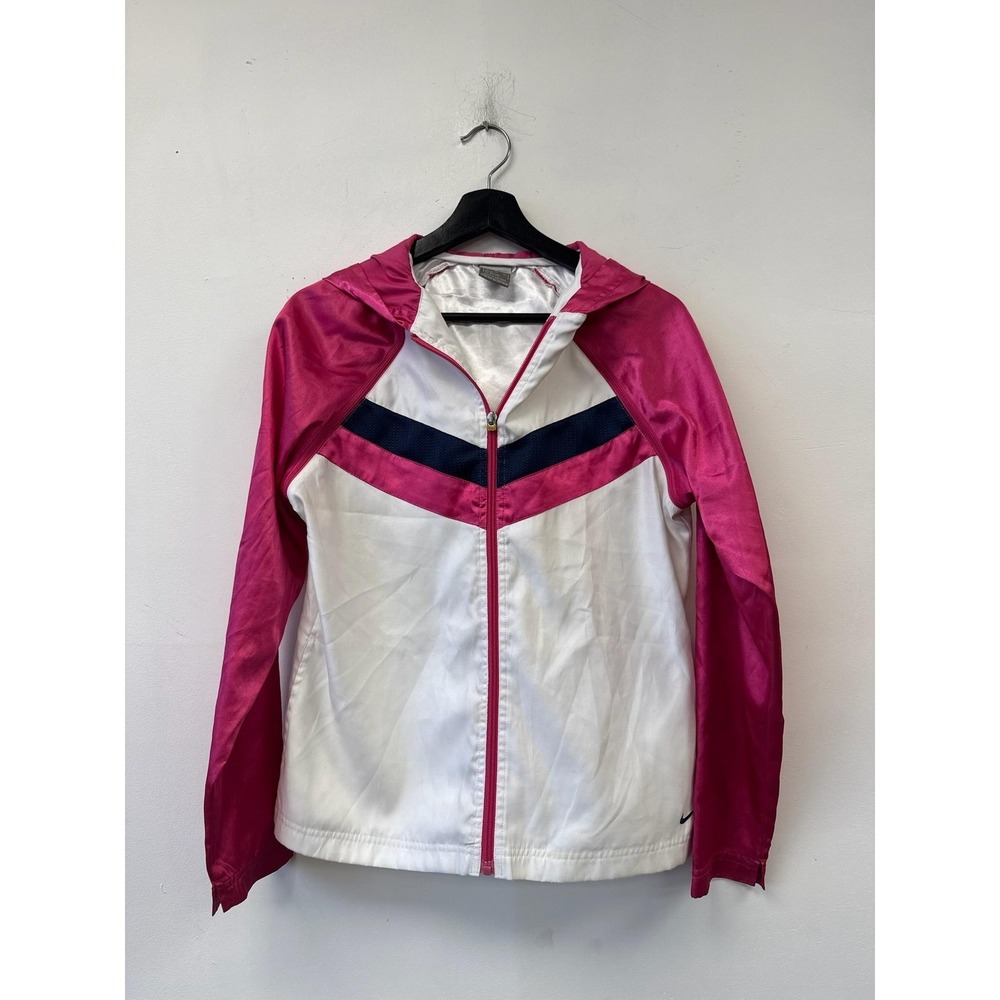 VTG Nike Windbreaker Jacket Girls XL 15-16 Pink White Hooded Full Zip Colorblock